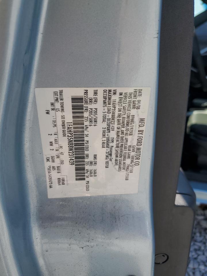 2008 Ford Focus Se VIN: 1FAHP35N88W231439 Lot: 81498905