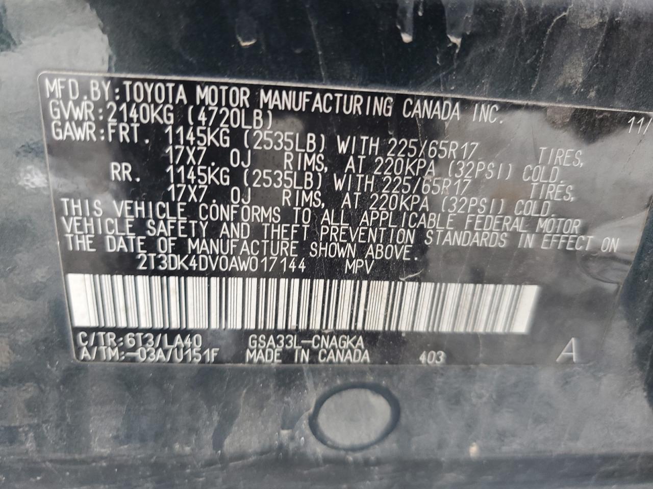 2010 Toyota Rav4 Limited VIN: 2T3DK4DV0AW017144 Lot: 82041735