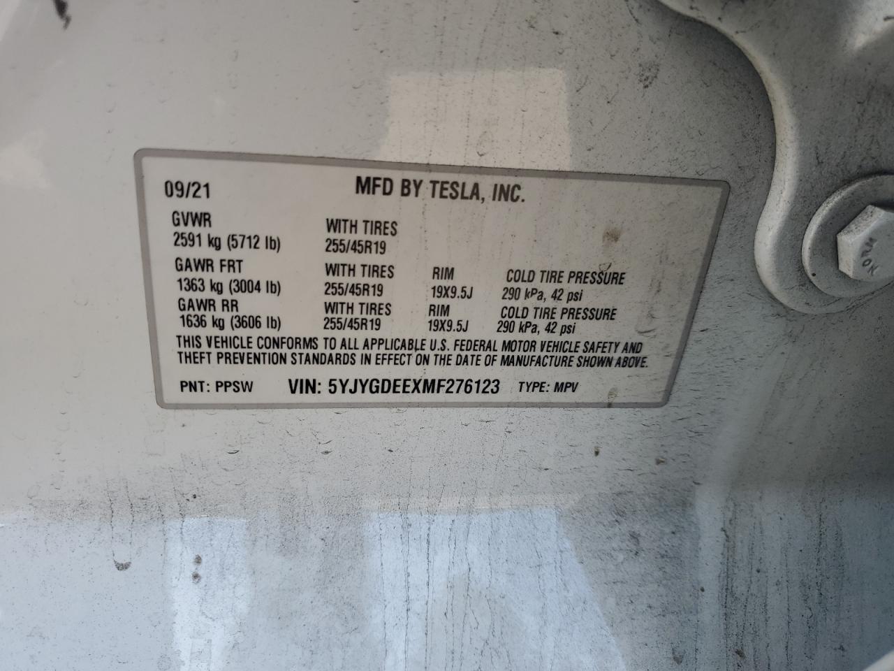 2021 Tesla Model Y VIN: 5YJYGDEEXMF276123 Lot: 84660505