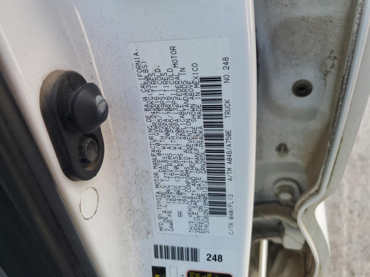 2008 Toyota Tacoma Double Cab Prerunner VIN: 3TMJU62N18M051312 Lot: 84402875