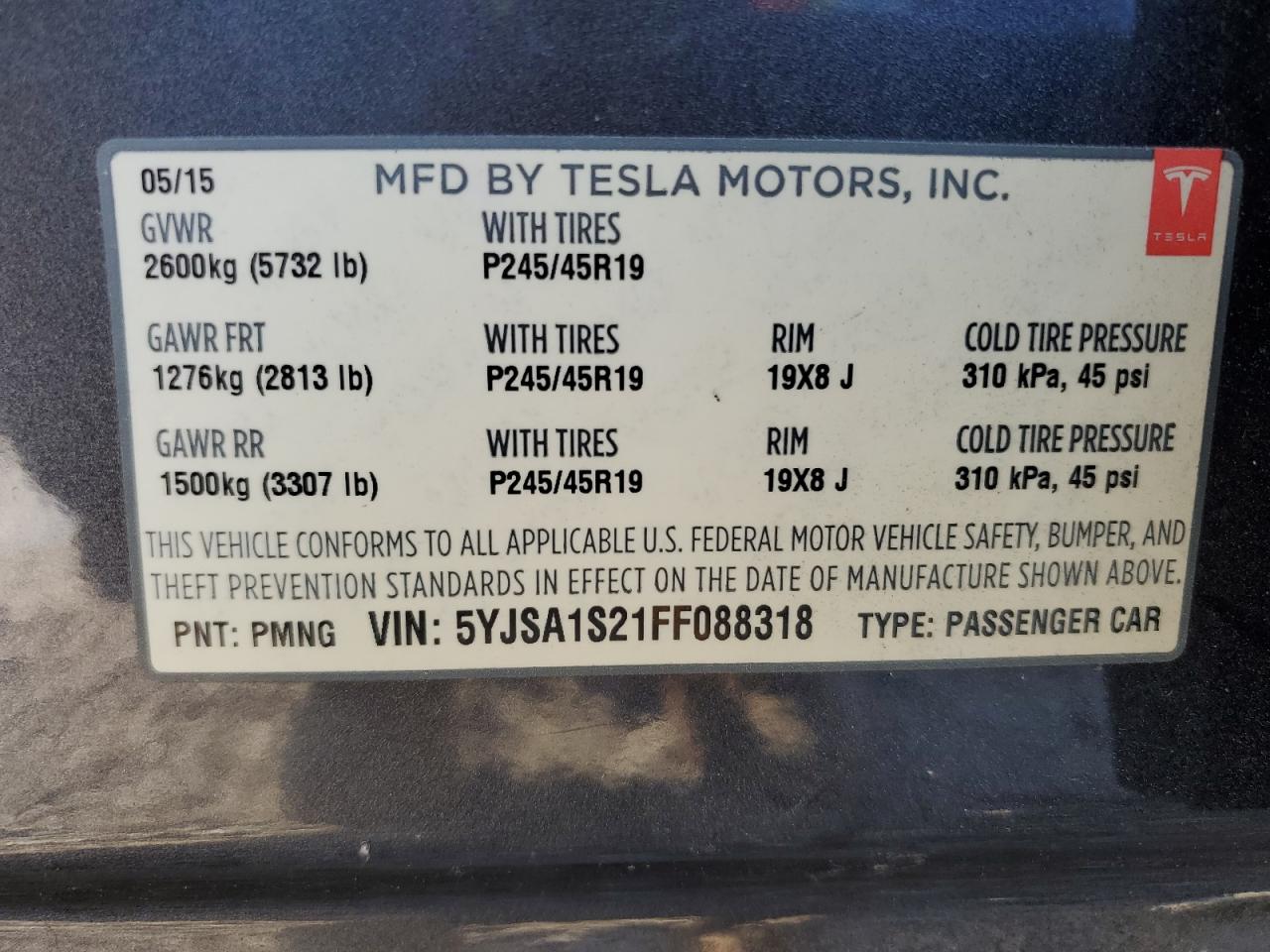 2015 Tesla Model S 70D VIN: 5YJSA1S21FF088318 Lot: 80655475