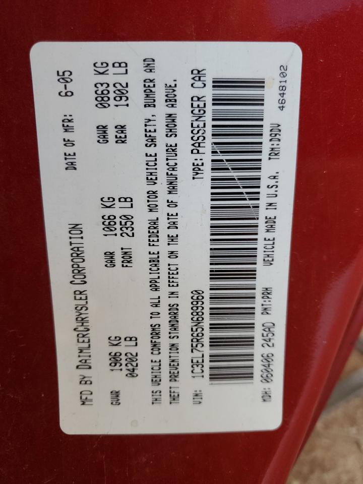 2005 Chrysler Sebring Gtc VIN: 1C3EL75R65N689960 Lot: 80786885