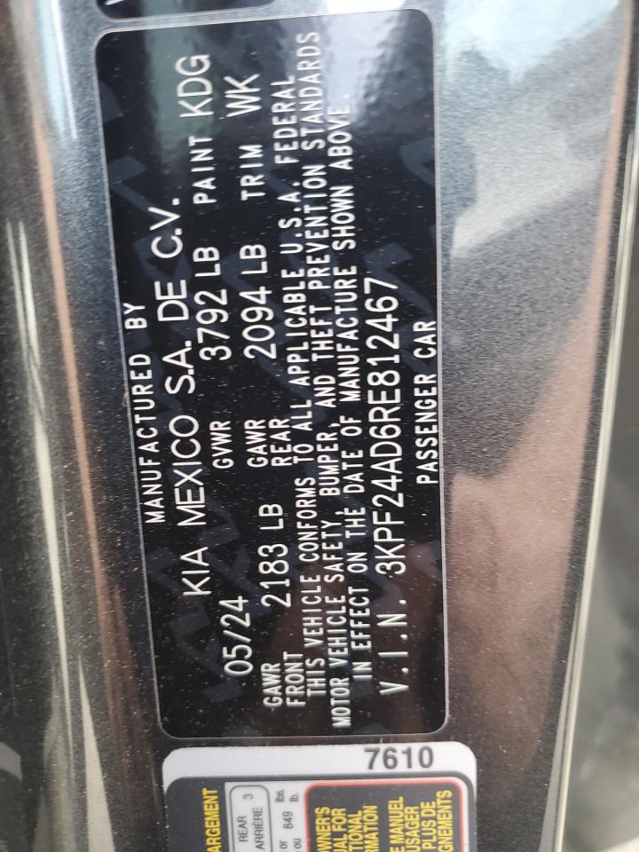 2024 Kia Forte Lx VIN: 3KPF24AD6RE812467 Lot: 80848745