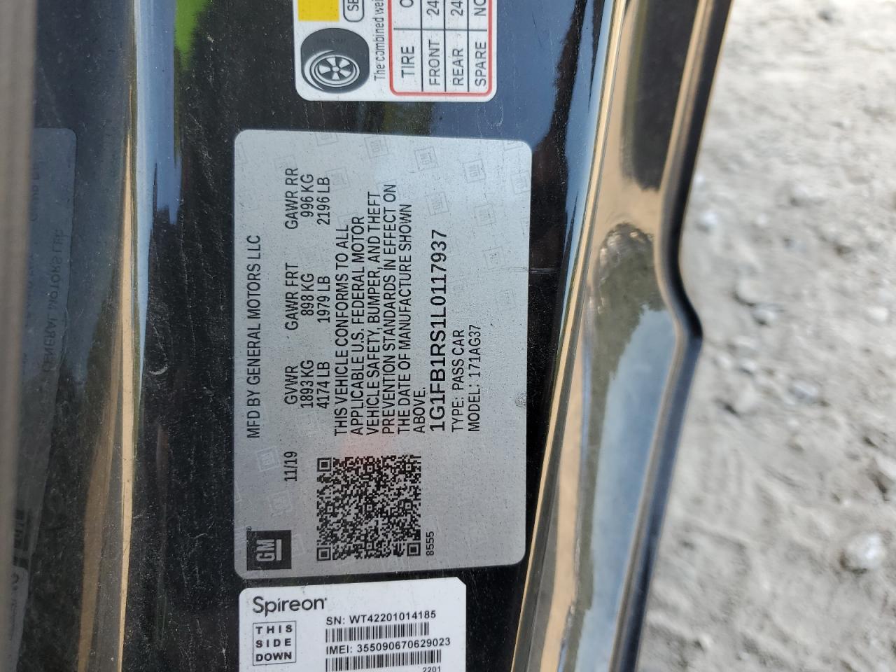 2020 Chevrolet Camaro Ls VIN: 1G1FB1RS1L0117937 Lot: 80168375