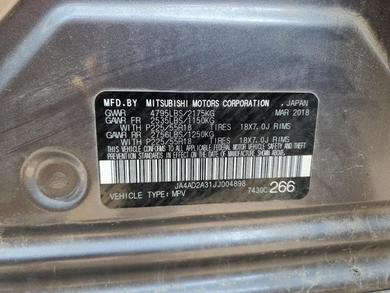 2018 Mitsubishi Outlander Es VIN: JA4AD2A31JJ004898 Lot: 80856405