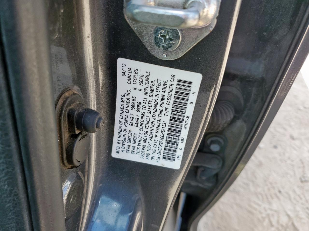 2012 Honda Civic Lx VIN: 2HGFB2F50CH561531 Lot: 81768315