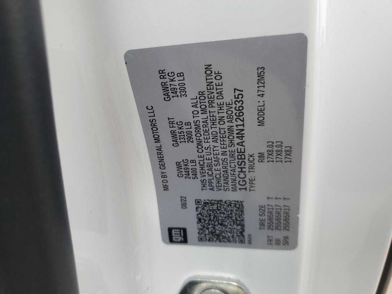 2022 Chevrolet Colorado VIN: 1GCHSBEA4N1266357 Lot: 71885135