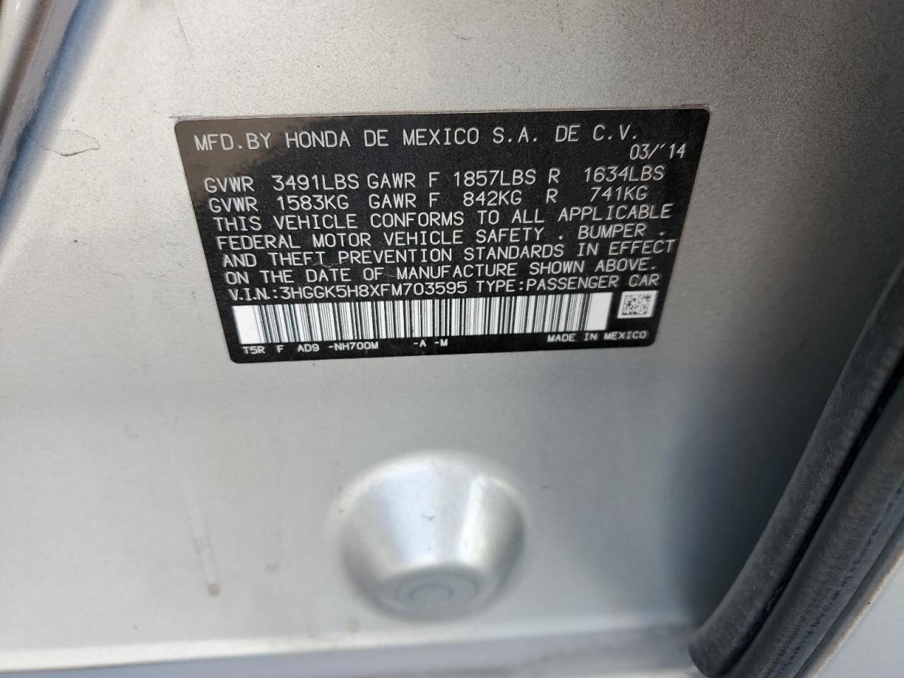 2015 Honda Fit Ex VIN: 3HGGK5H8XFM703595 Lot: 81736735