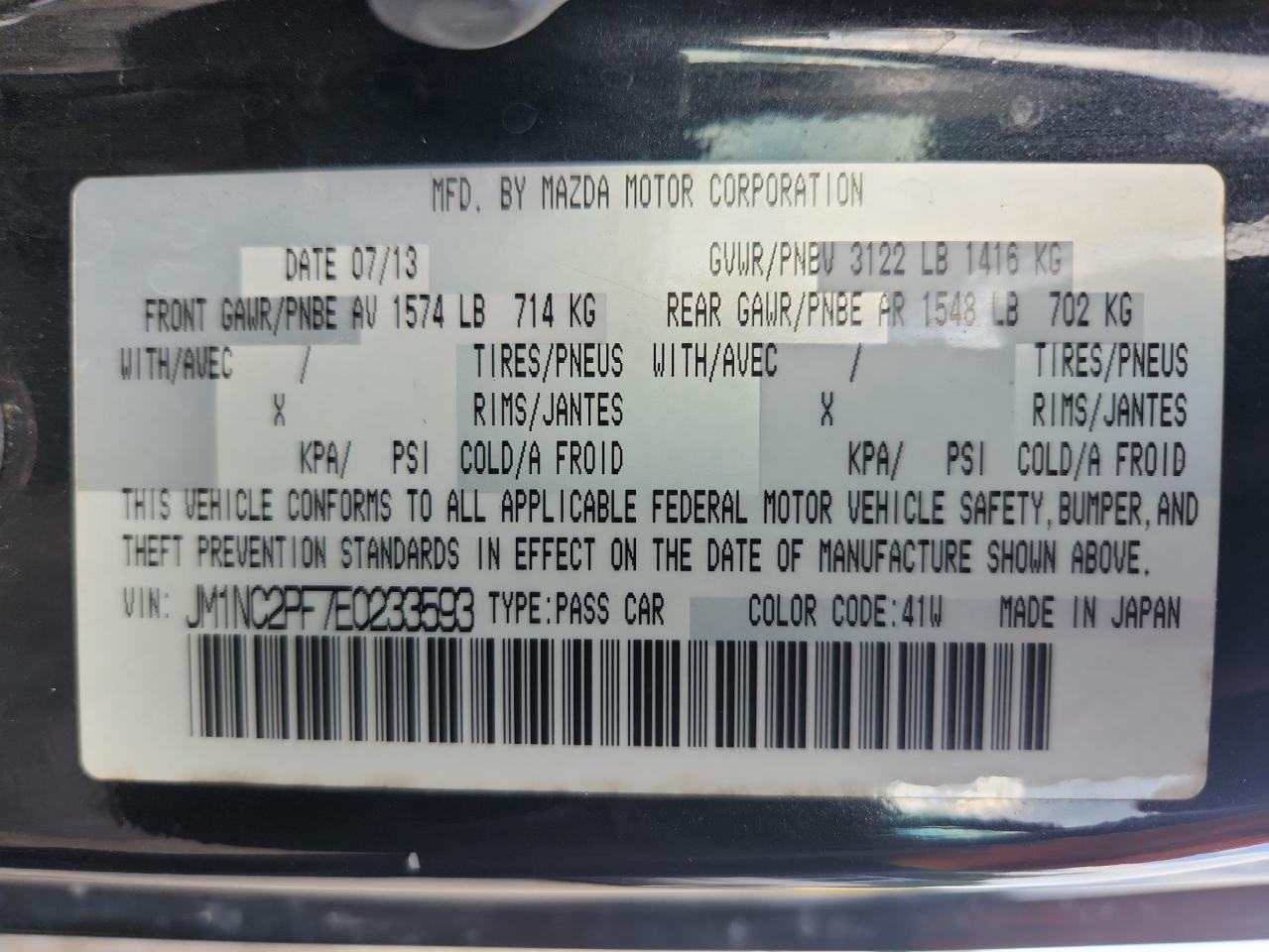 2014 Mazda Mx-5 Miata Grand Touring VIN: JM1NC2PF7E0233593 Lot: 83990625