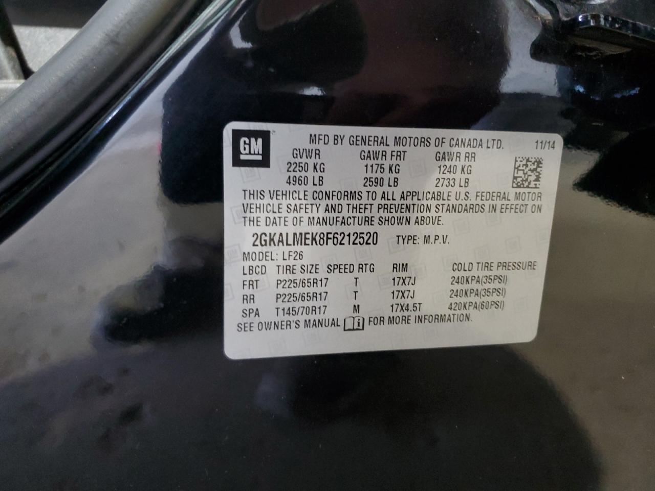 2015 GMC Terrain Sle VIN: 2GKALMEK8F6212520 Lot: 83869405