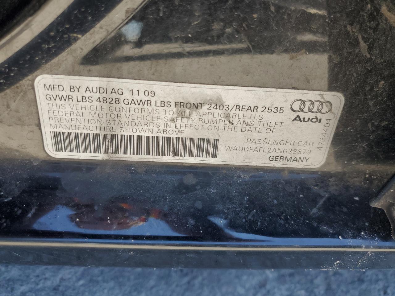 2010 Audi A4 Premium VIN: WAUDFAFL2AN033879 Lot: 71889615