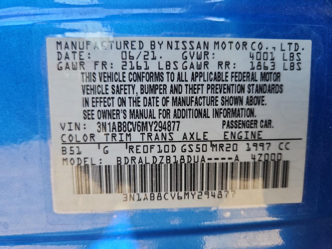 2021 Nissan Sentra Sv VIN: 3N1AB8CV6MY294877 Lot: 81528355