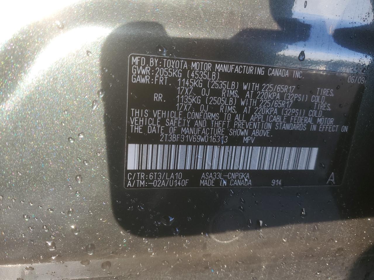 2009 Toyota Rav4 Limited VIN: 2T3BF31V69W016313 Lot: 80826535