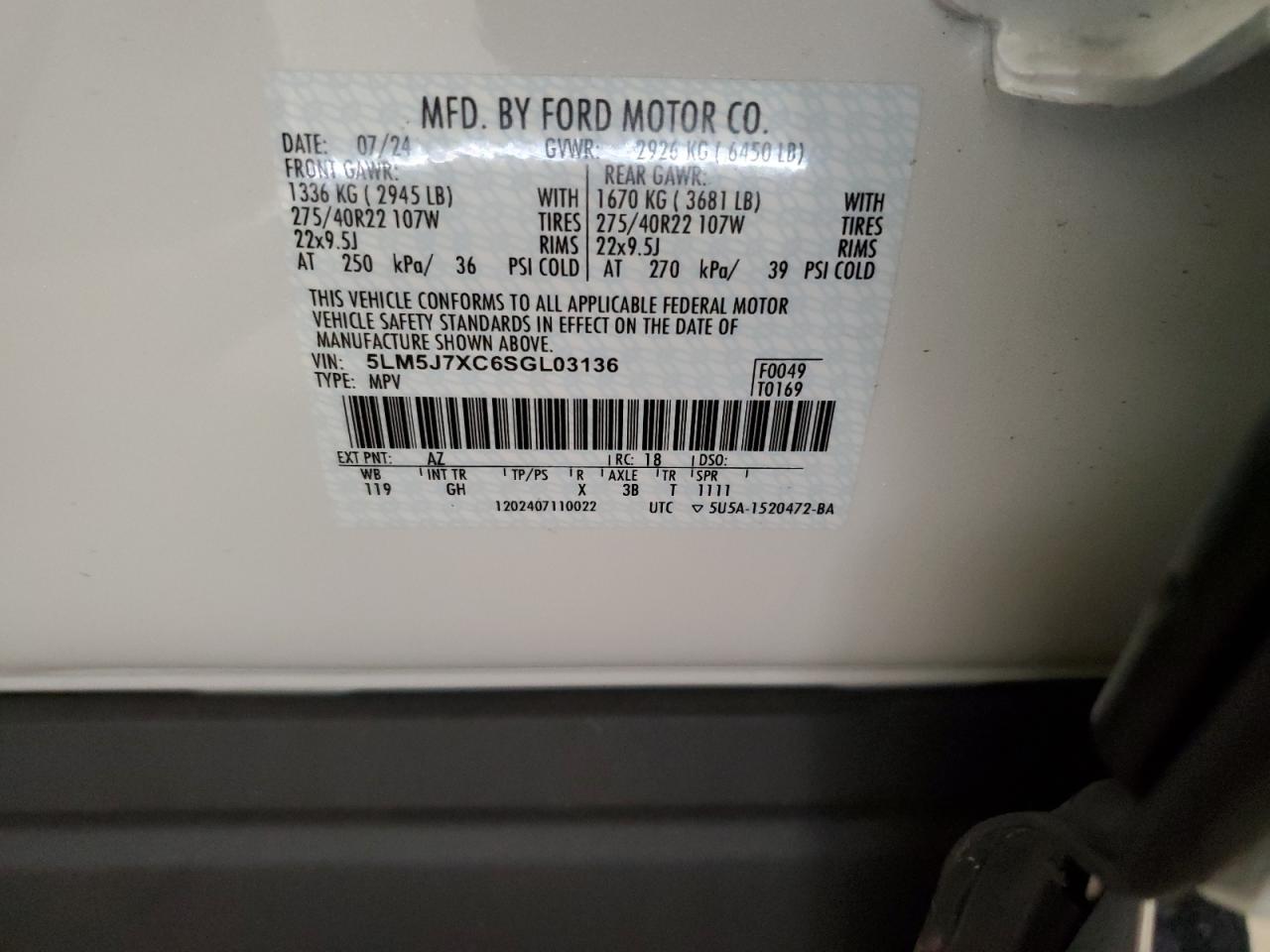 2025 Lincoln Aviator Reserve VIN: 5LM5J7XC6SGL03136 Lot: 71854445