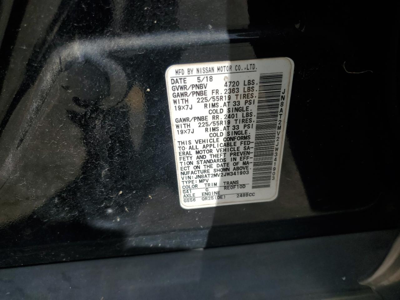 2018 Nissan Rogue S VIN: JN8AT2MV2JW341903 Lot: 81056315