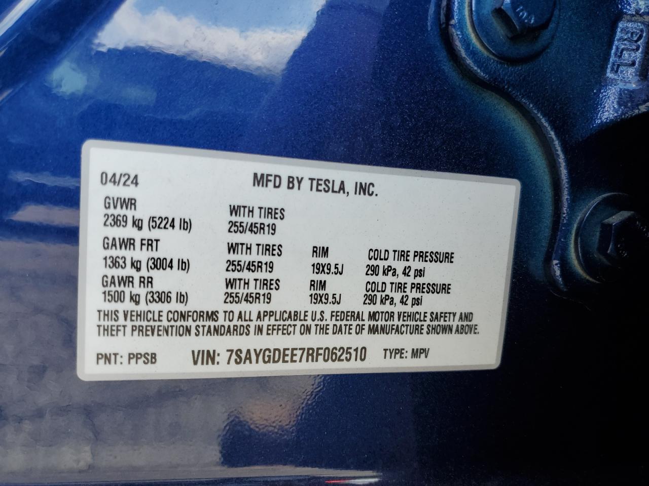 2024 Tesla Model Y VIN: 7SAYGDEE7RF062510 Lot: 80113115