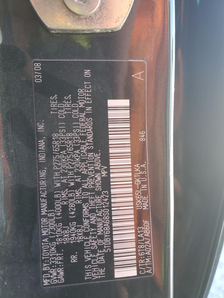 2008 Toyota Sequoia Limited VIN: 5TDBY68A68S012423 Lot: 81779365