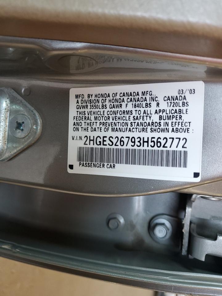 2003 Honda Civic Ex VIN: 2HGES26793H562772 Lot: 71177235