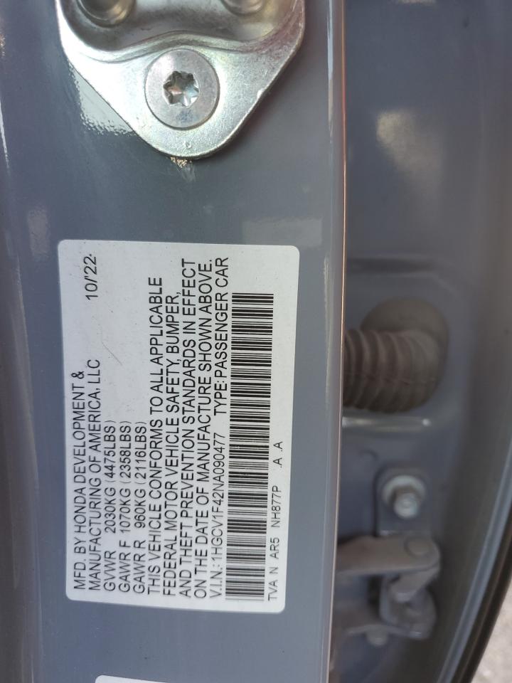 2022 Honda Accord Sport Se VIN: 1HGCV1F42NA090477 Lot: 81559795