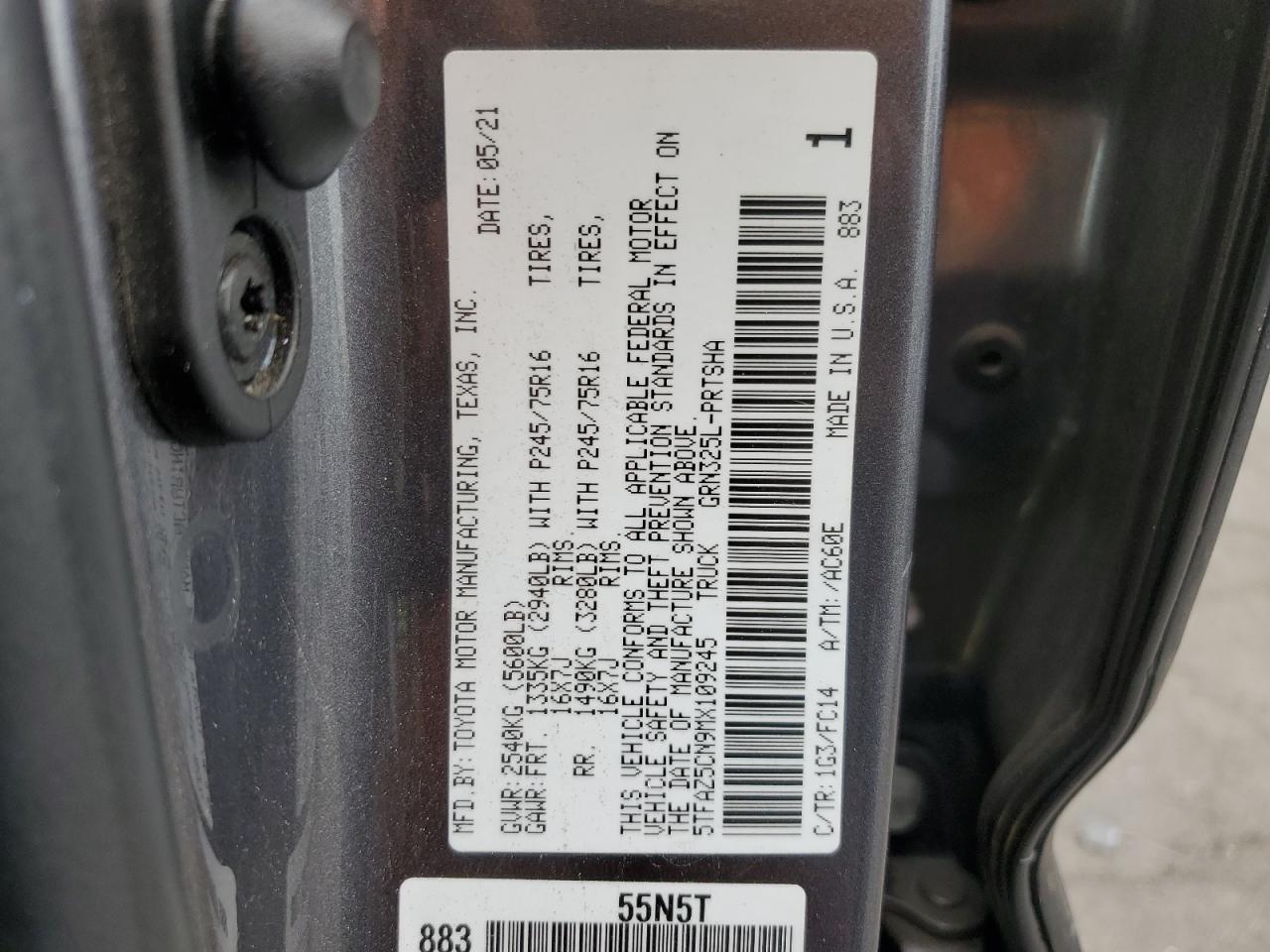 2021 Toyota Tacoma Double Cab VIN: 5TFAZ5CN9MX109245 Lot: 69653885