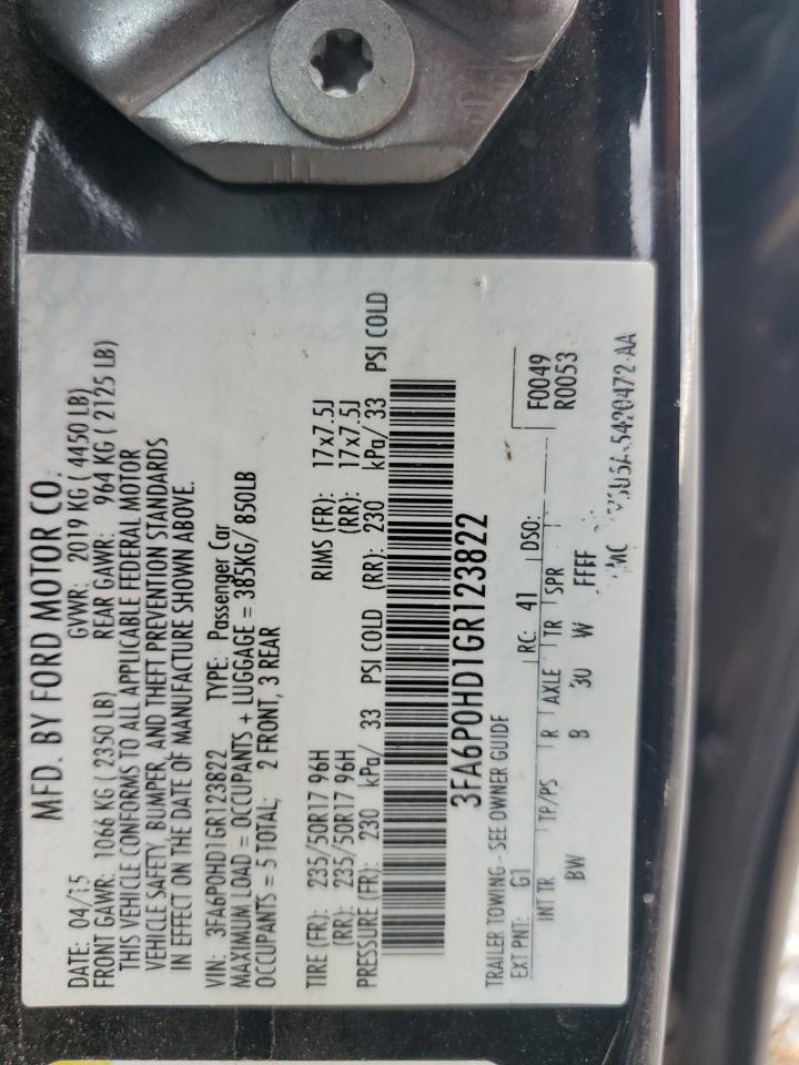 2016 Ford Fusion Se VIN: 3FA6P0HD1GR123822 Lot: 83857235