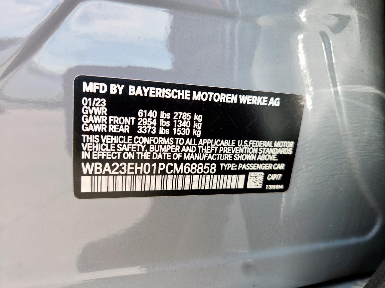 2023 BMW 740 I VIN: WBA23EH01PCM68858 Lot: 82044815