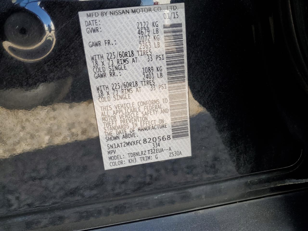 2015 Nissan Rogue S VIN: 5N1AT2MVXFC820568 Lot: 81725445