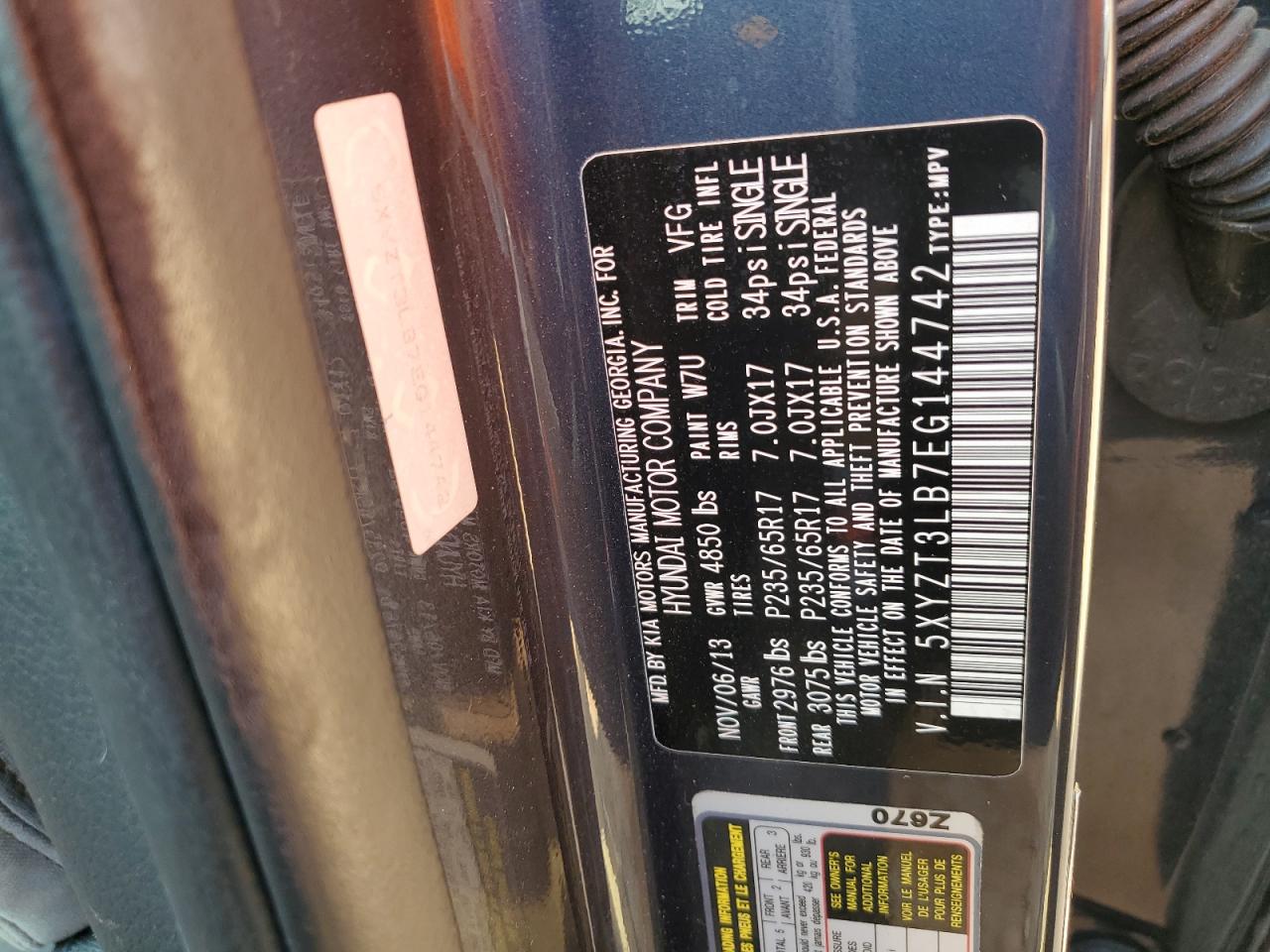 2014 Hyundai Santa Fe Sport VIN: 5XYZT3LB7EG144742 Lot: 81726855