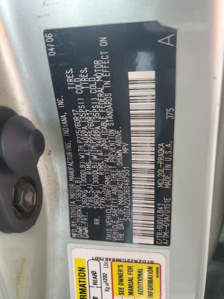 2006 Toyota Sienna Xle VIN: 5TDZA22C36S487501 Lot: 81610605