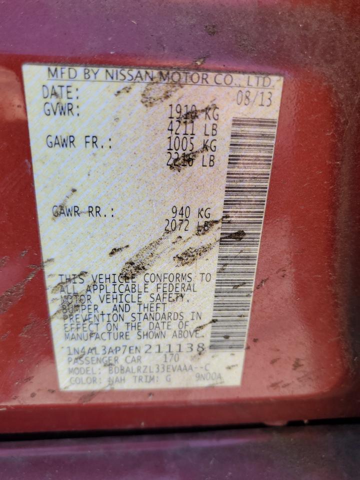 2014 Nissan Altima 2.5 VIN: 1N4AL3AP7EN211138 Lot: 81510555