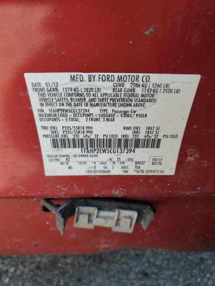 2012 Ford Taurus Sel VIN: 1FAHP2EW5CG137394 Lot: 84540435