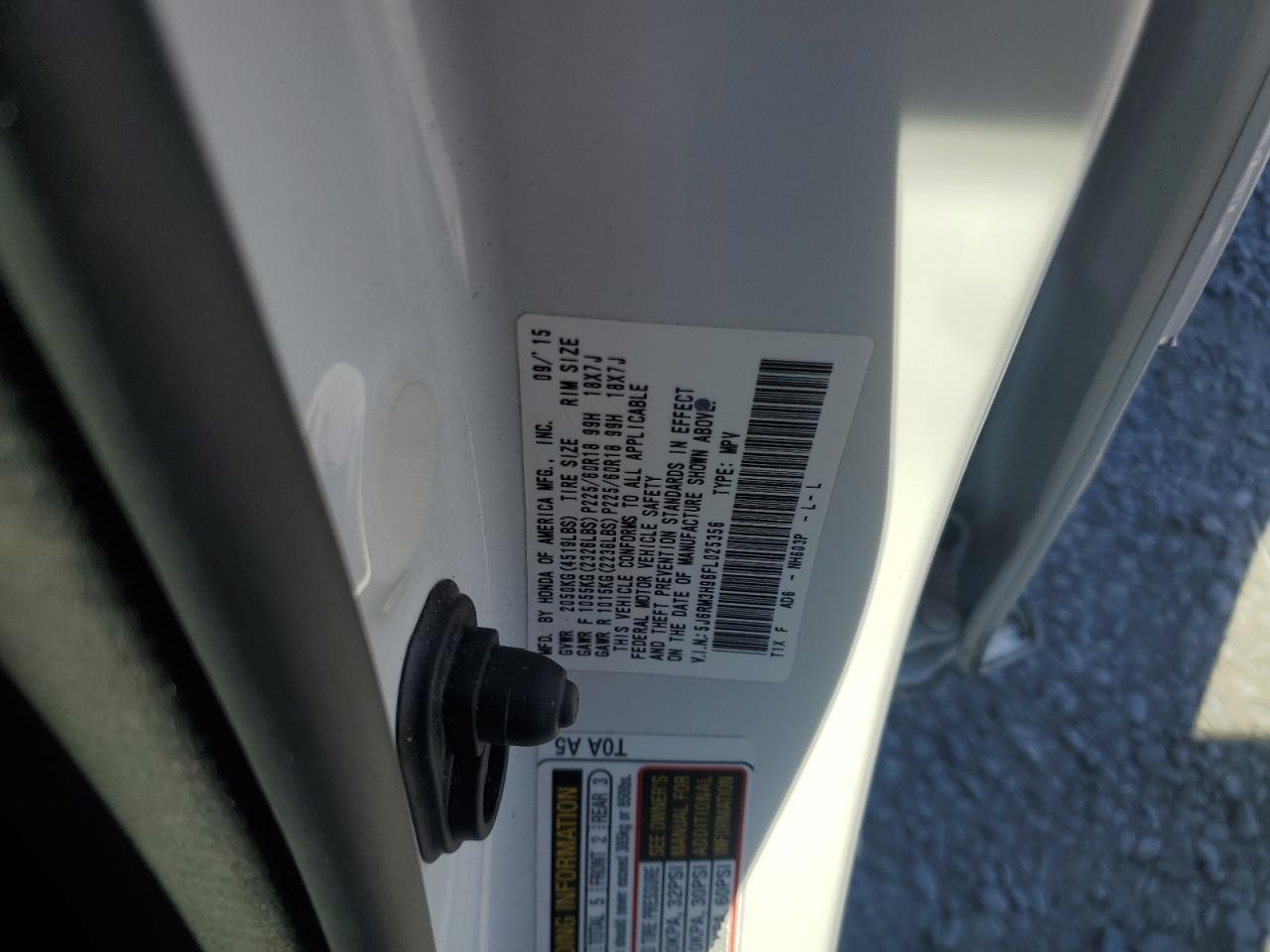 2015 Honda Cr-V Touring VIN: 5J6RM3H96FL025356 Lot: 80180725