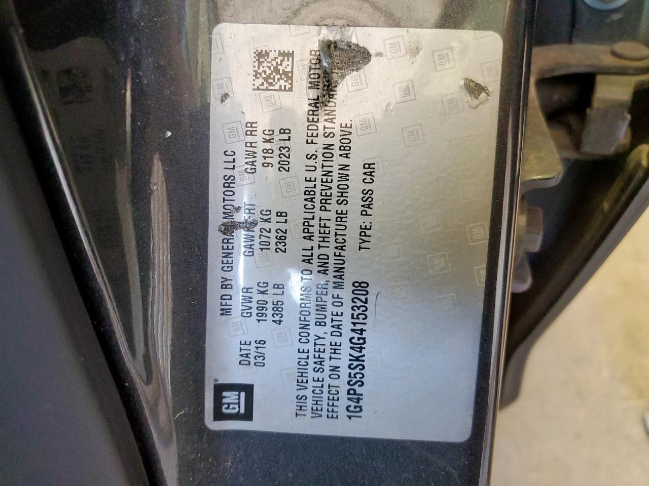 2016 Buick Verano VIN: 1G4PS5SK4G4153208 Lot: 71475855