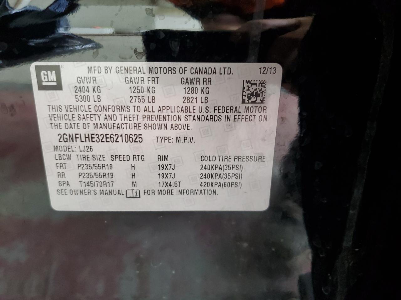 2014 Chevrolet Equinox Ltz VIN: 2GNFLHE32E6210625 Lot: 81419765