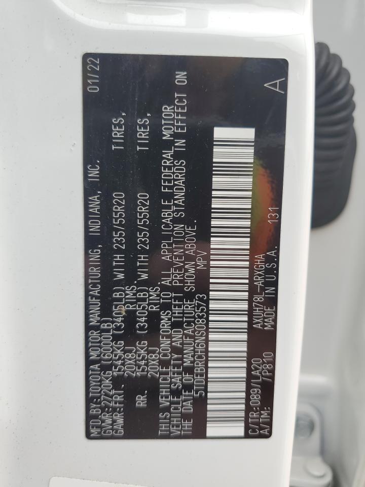 2022 Toyota Highlander Hybrid Platinum VIN: 5TDEBRCH6NS083573 Lot: 81502655