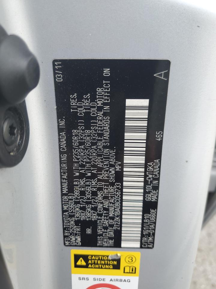 2011 Lexus Rx 350 VIN: 2T2ZK1BA0BC056733 Lot: 81743665