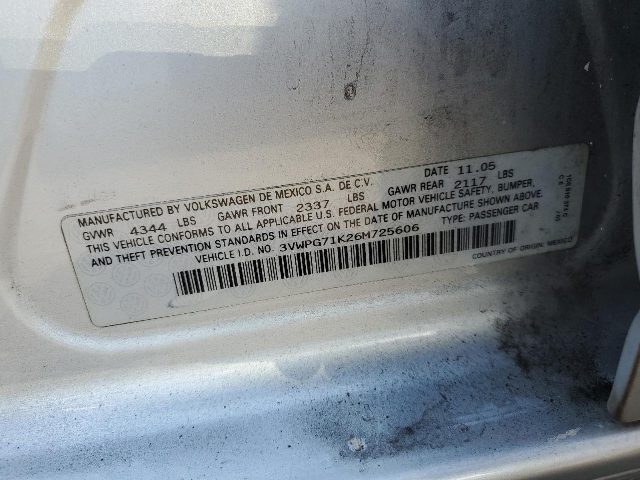 2006 Volkswagen Jetta Value VIN: 3VWPG71K26M725606 Lot: 71562135