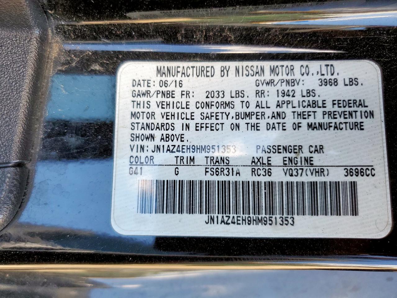 2017 Nissan 370Z Base VIN: JN1AZ4EH9HM951353 Lot: 84243905