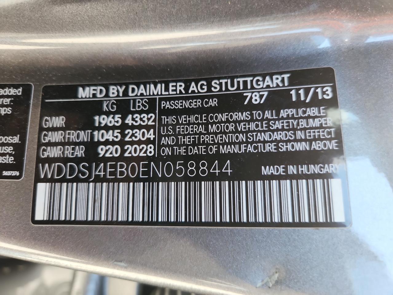 2014 Mercedes-Benz Cla 250 VIN: WDDSJ4EB0EN058844 Lot: 71299895