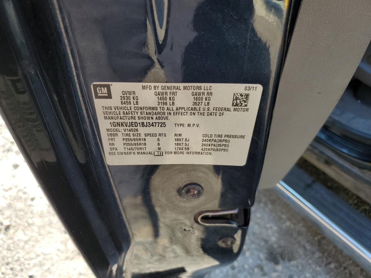 2011 Chevrolet Traverse Lt VIN: 1GNKVJED1BJ347725 Lot: 70916775