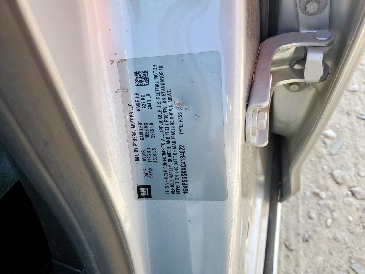 2012 Buick Verano VIN: 1G4PS5SKXC4184022 Lot: 84917545