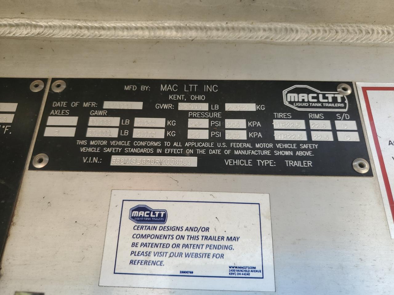 2024 Mac Tank Trailer VIN: 558MSB320RK008201 Lot: 80387805