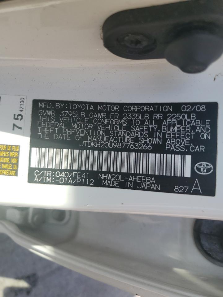 2008 Toyota Prius VIN: JTDKB20U987763266 Lot: 80716105