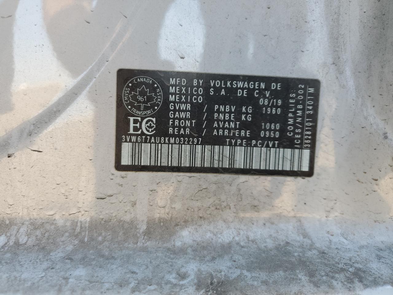 2019 Volkswagen Gti S VIN: 3VW6T7AU8KM032297 Lot: 80504605