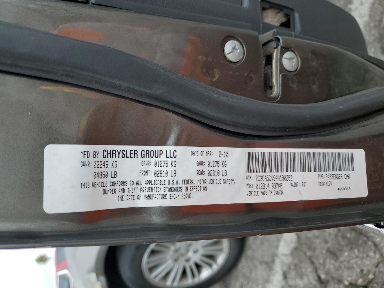 2010 Chrysler 300 Touring VIN: 2C3CA5CV9AH190252 Lot: 84009125