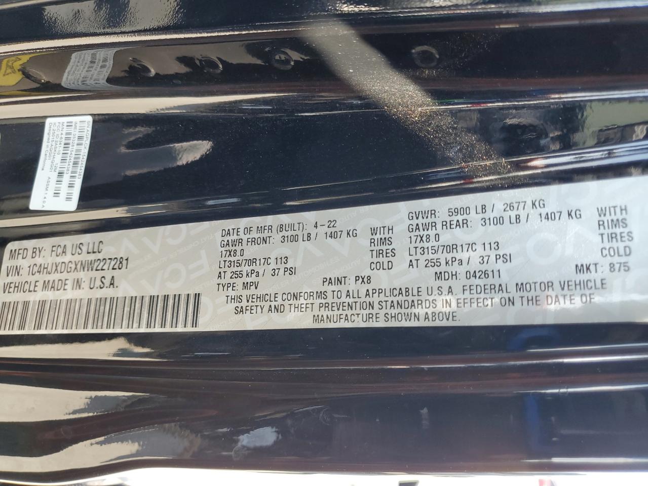 2022 Jeep Wrangler Unlimited Sport VIN: 1C4HJXDGXNW227281 Lot: 84272815