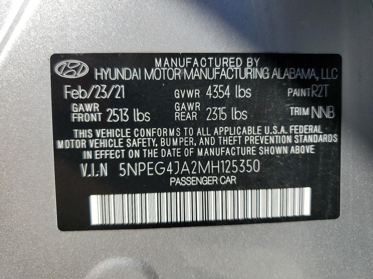 2021 Hyundai Sonata Se VIN: 5NPEG4JA2MH125350 Lot: 80757625