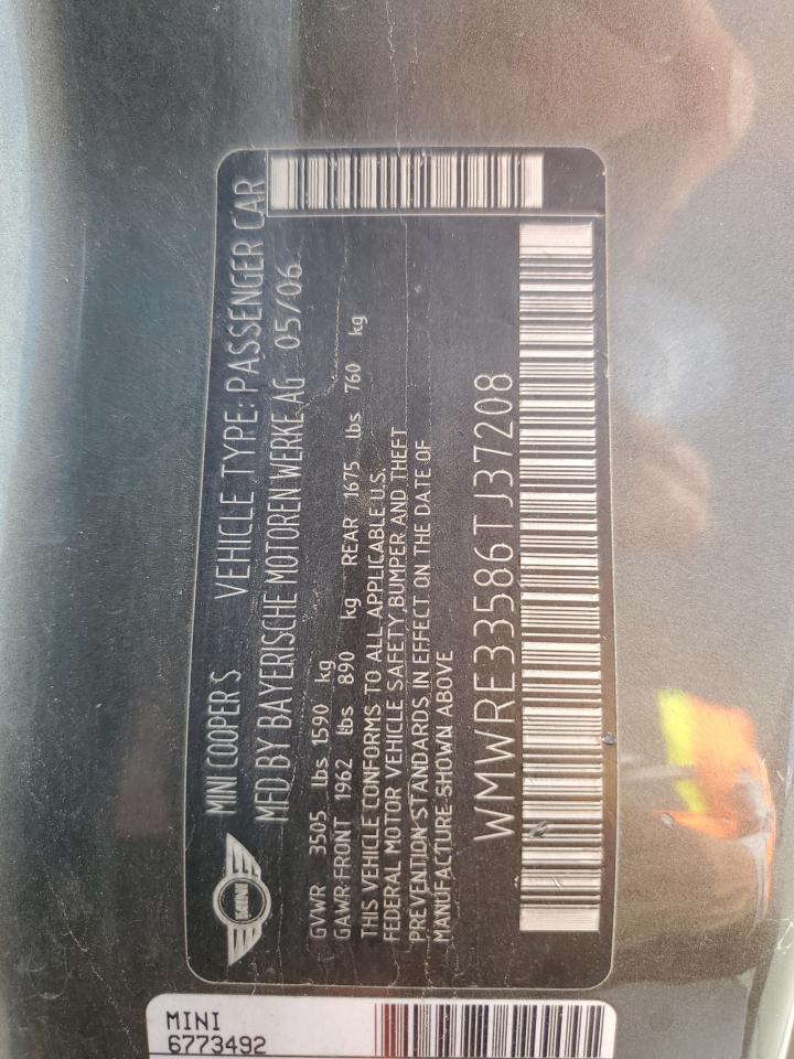 2006 Mini Cooper S VIN: WMWRE33586TJ37208 Lot: 81713505