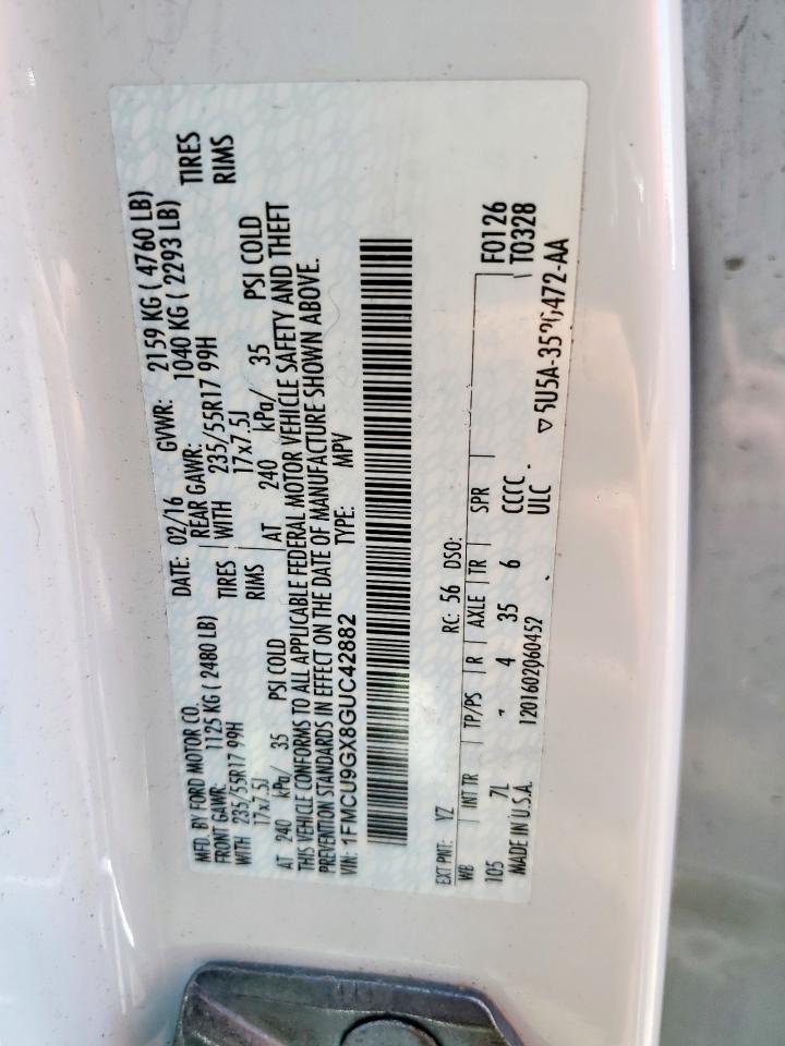 2016 Ford Escape Se VIN: 1FMCU9GX8GUC42882 Lot: 71273315