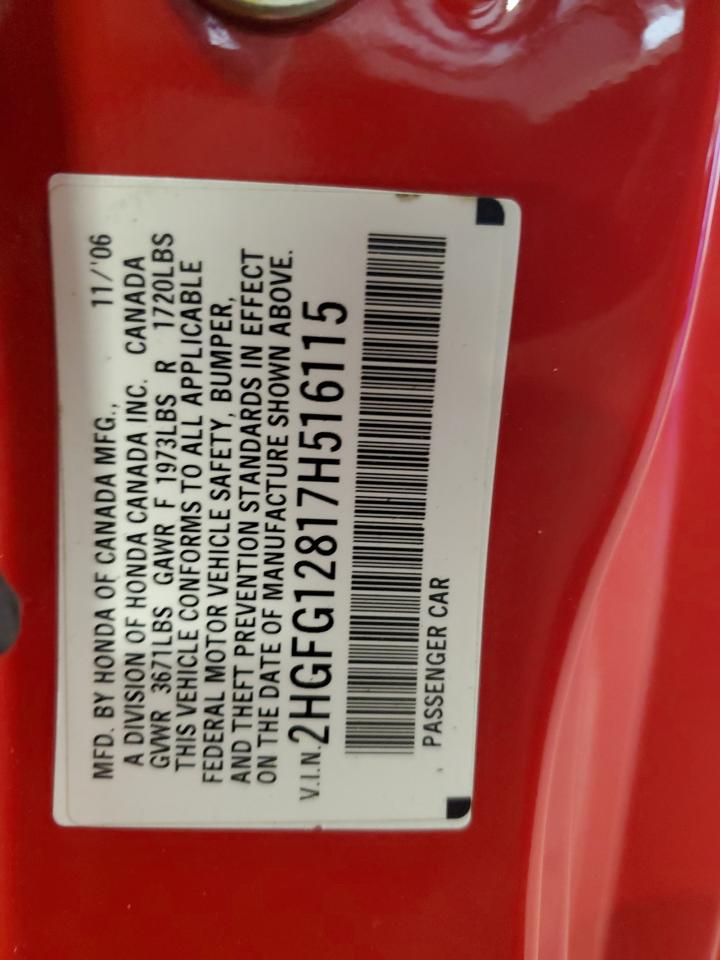 2007 Honda Civic Ex VIN: 2HGFG12817H516115 Lot: 80176815